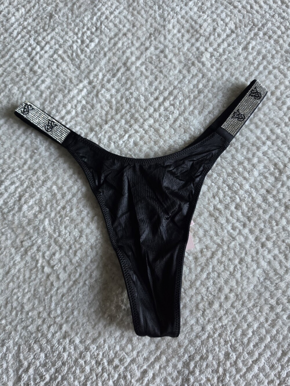 Victoria's Secret Black Rhinestone Strap Thong